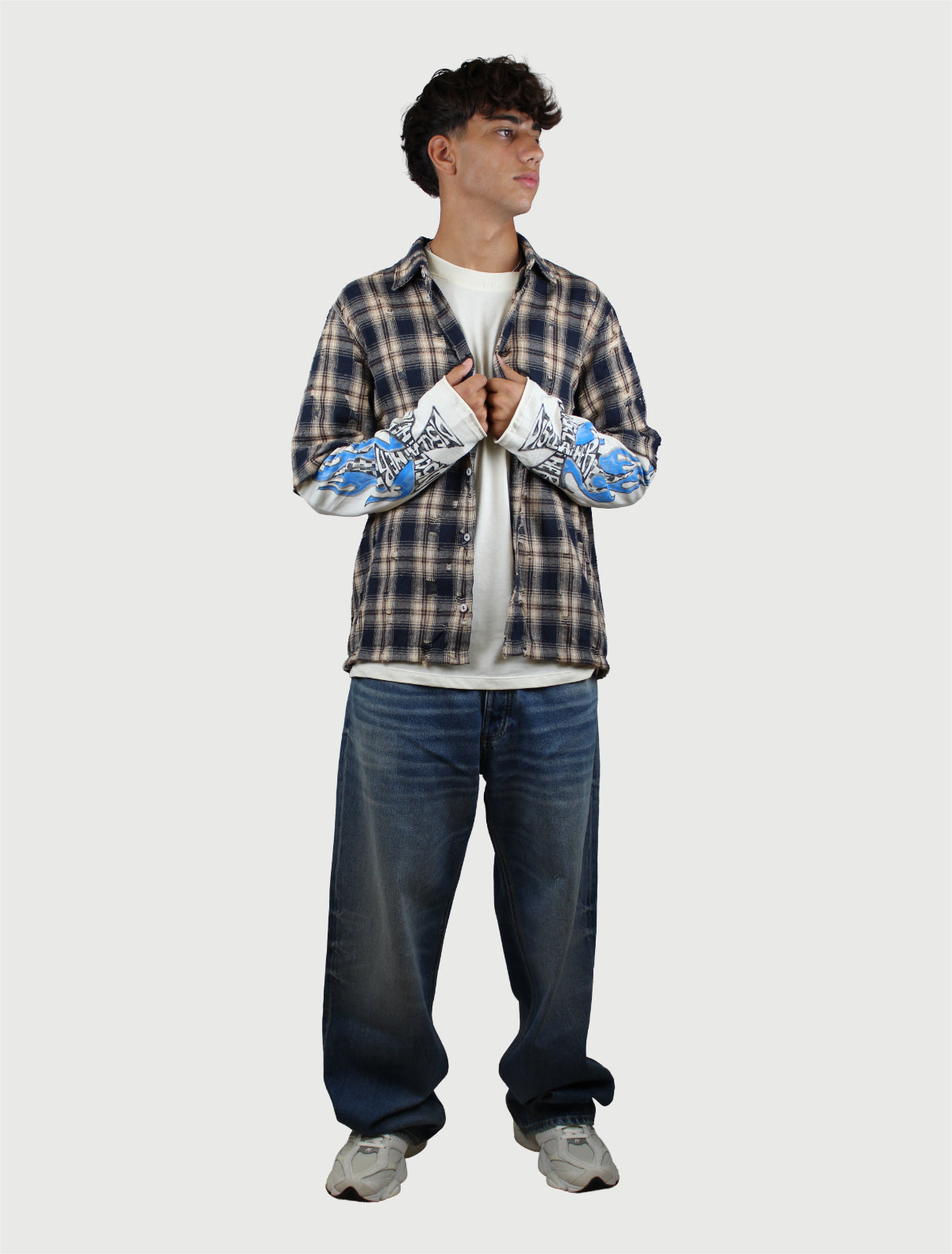 DISCLAIMER - Camicia Uomo in Flanella con Doppia Manica in Jersey Blu-3