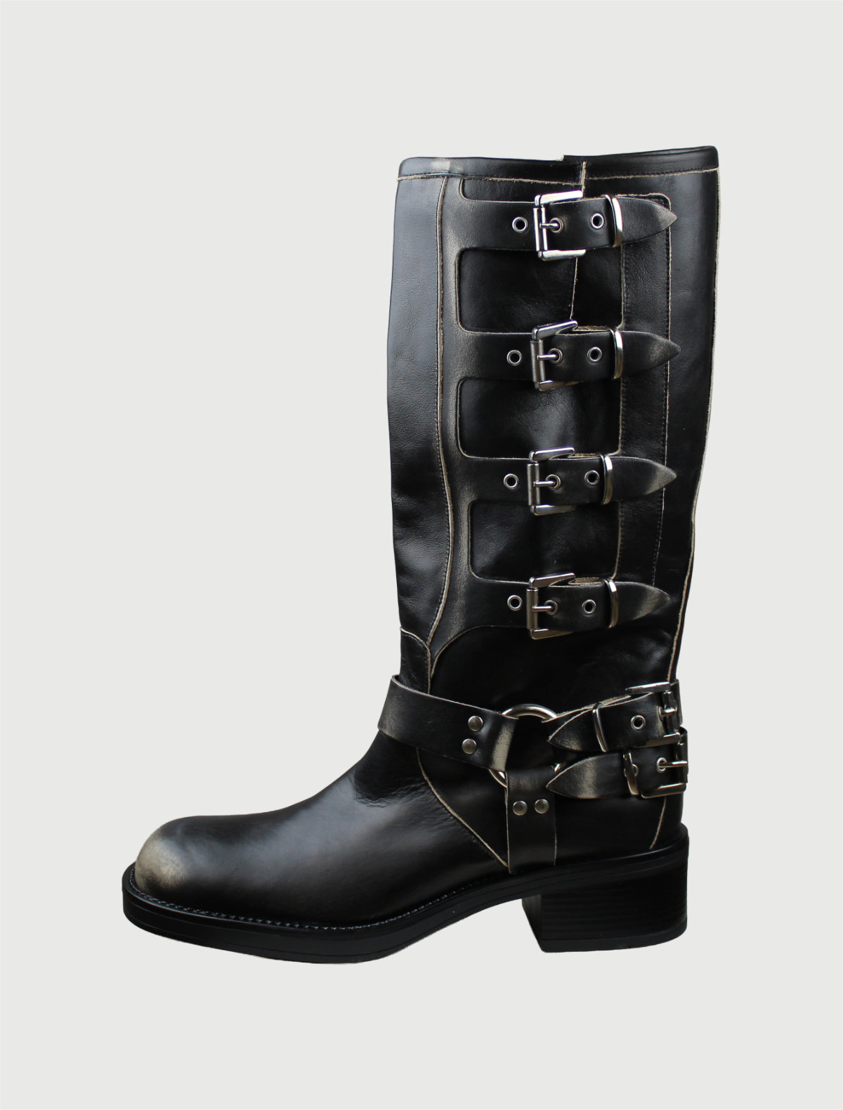 Ovyé - Biker in pelle con fibbie Nero