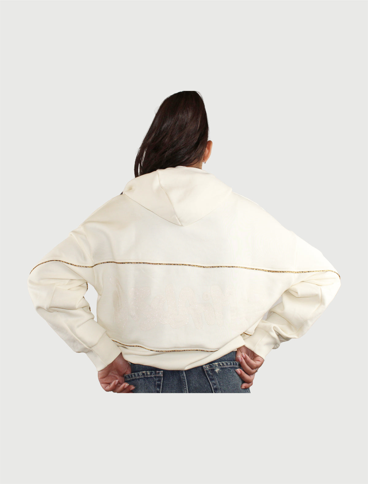 DISCLAIMER - MAGLIA DONNA CON CAPPUCCIO IN FELPA LATTE-4