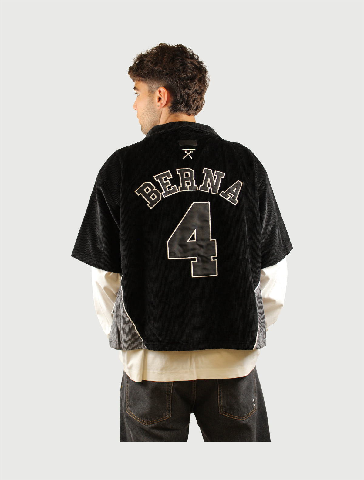 BERNA - BASEBALL SHIRT CROPPED VELLUTO NERA-3
