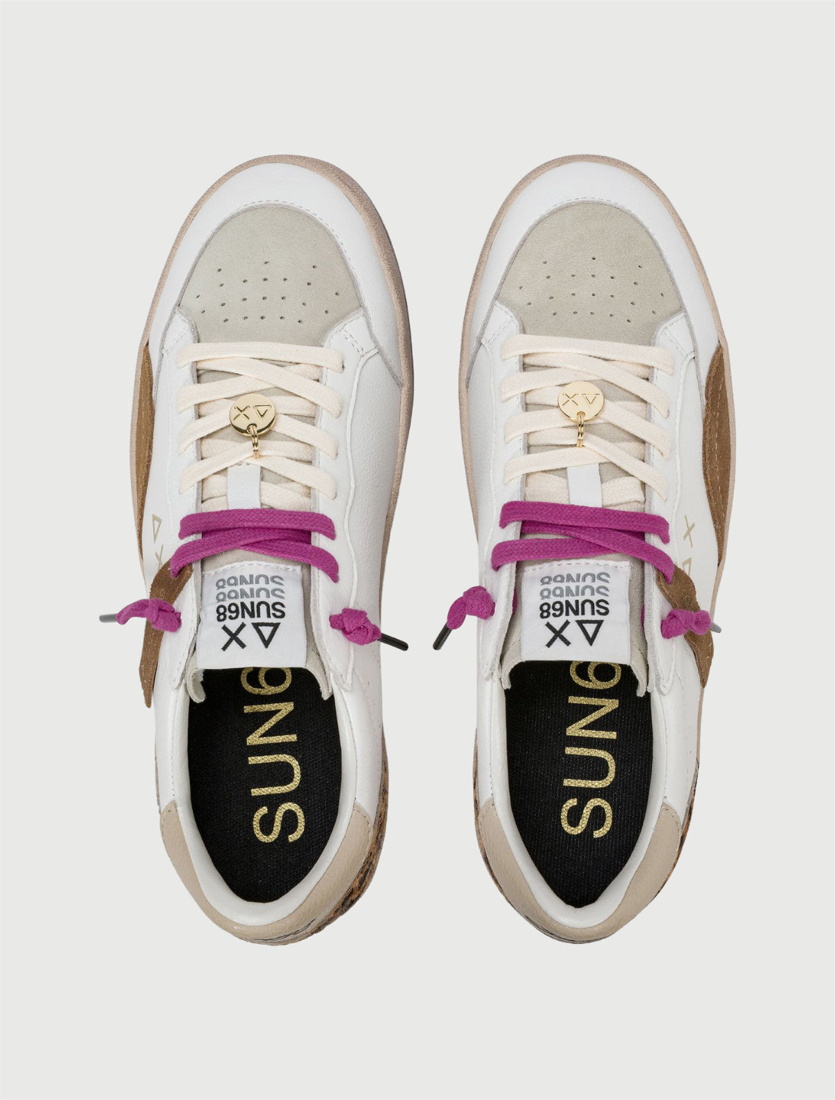 SUN68 - Sneaker Urban Street in pelle con charm biancomarrone volpe-4