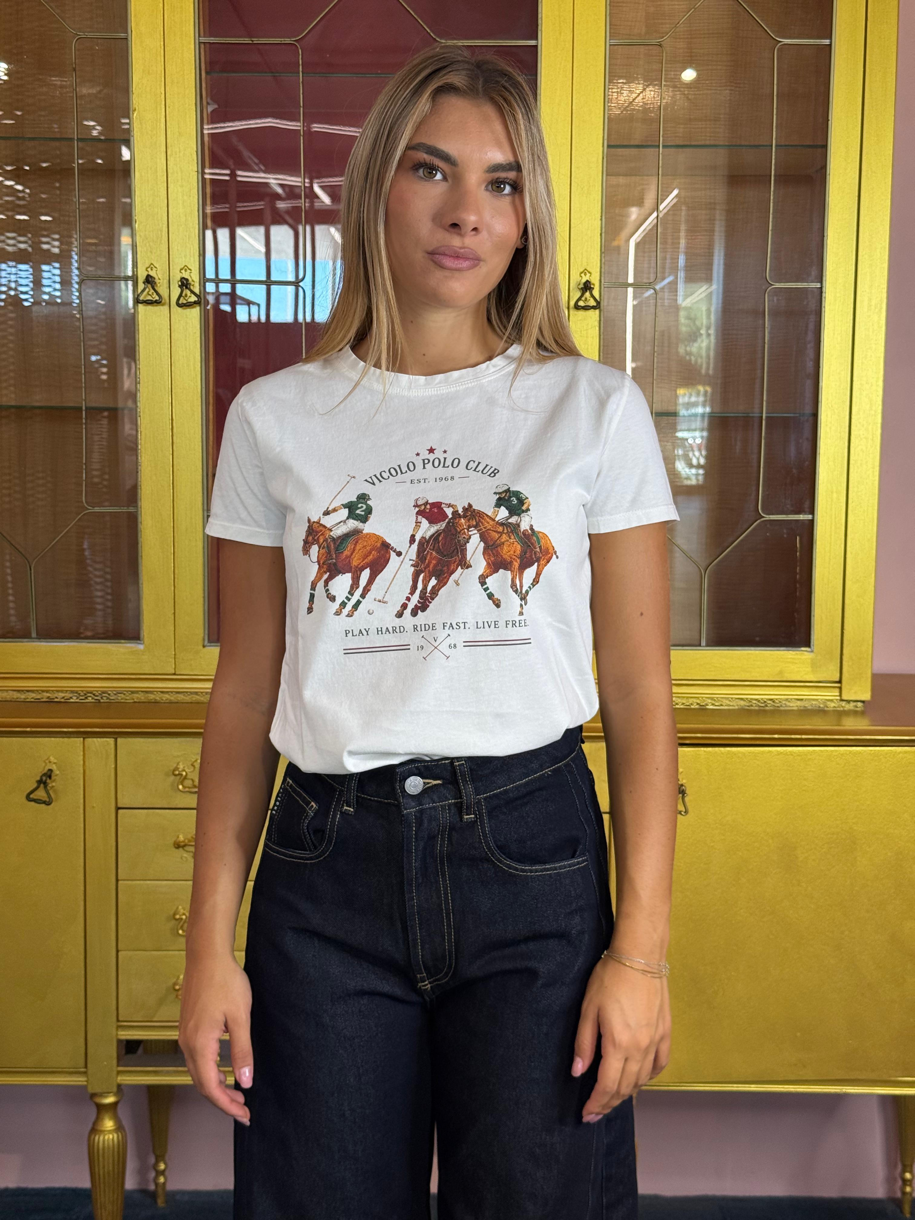 Vicolo - T-Shirt Naturale Stampa Polo Club-2