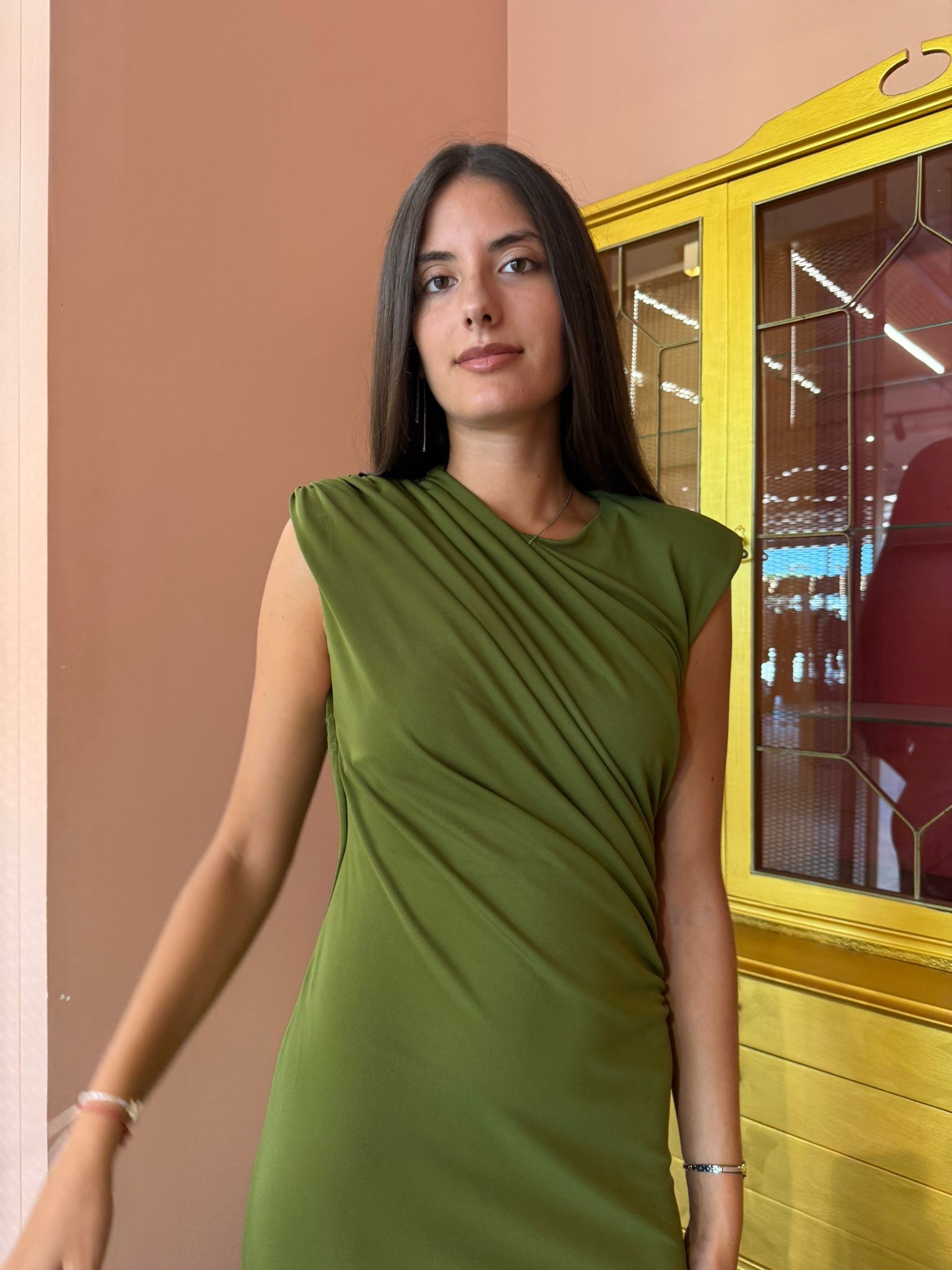 HAVEONE - Abito Lungo Smanicato Olio-4