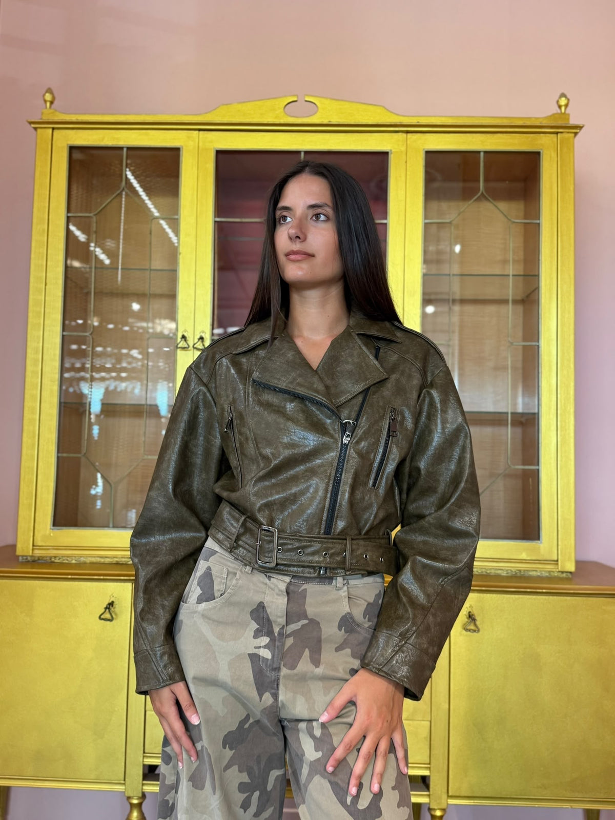 Susy Mix - Chiodo Ecopelle Verde Militare-2