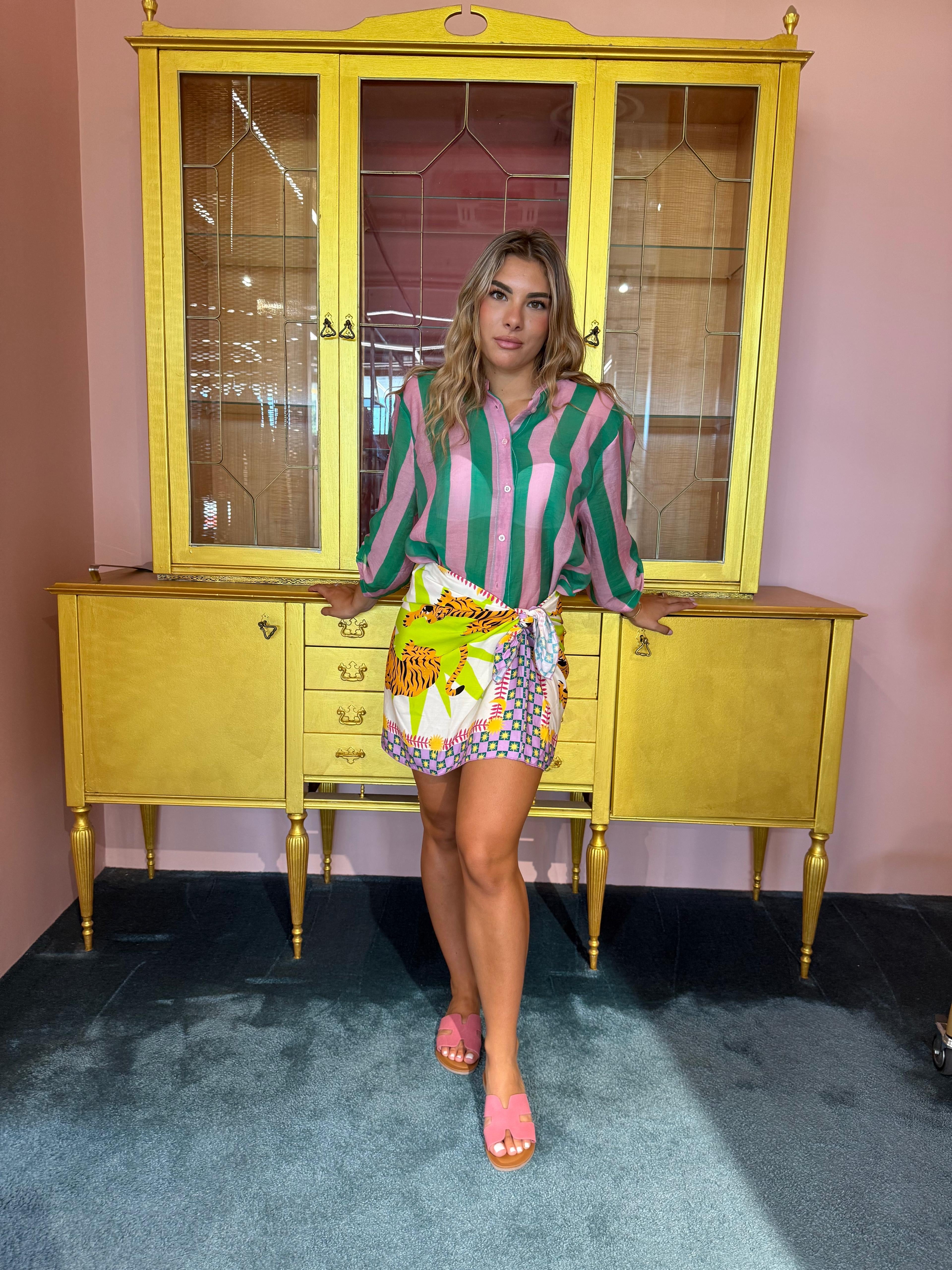 HaveOne - The Island - Camicia a Righe Rosa-Verde