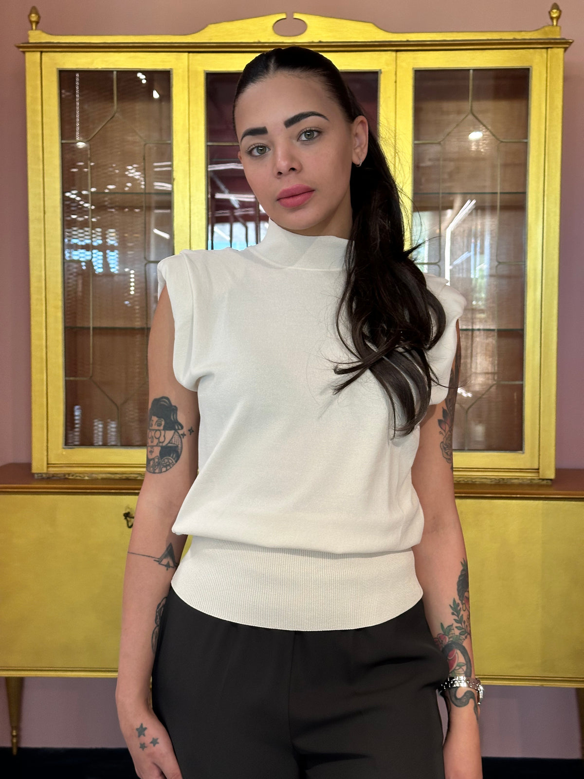 VICOLO - Top in maglia spalline - Taglia Unica