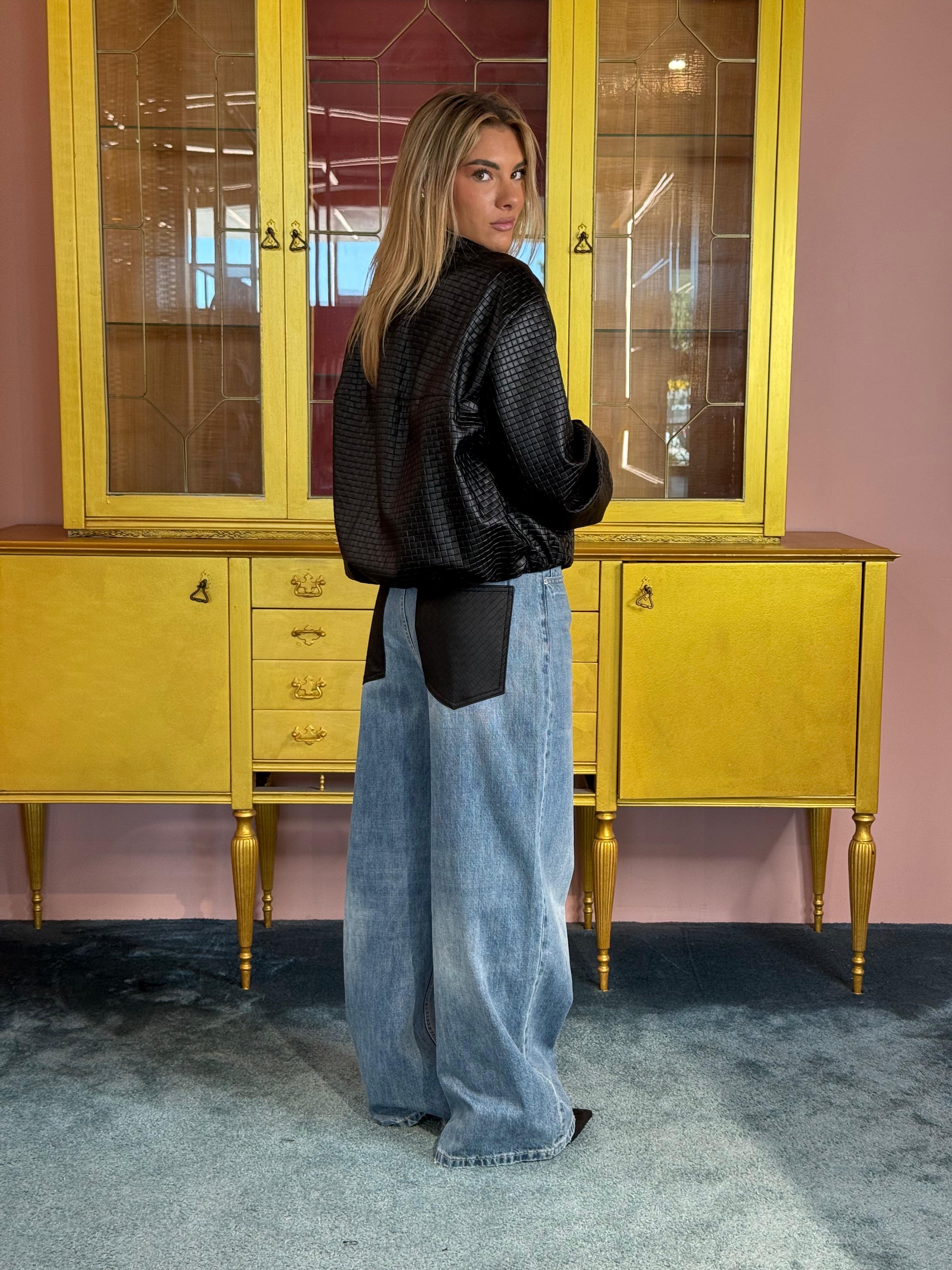 Tensione In - Pantalone Denim Tasca Intrecciata Nera-2