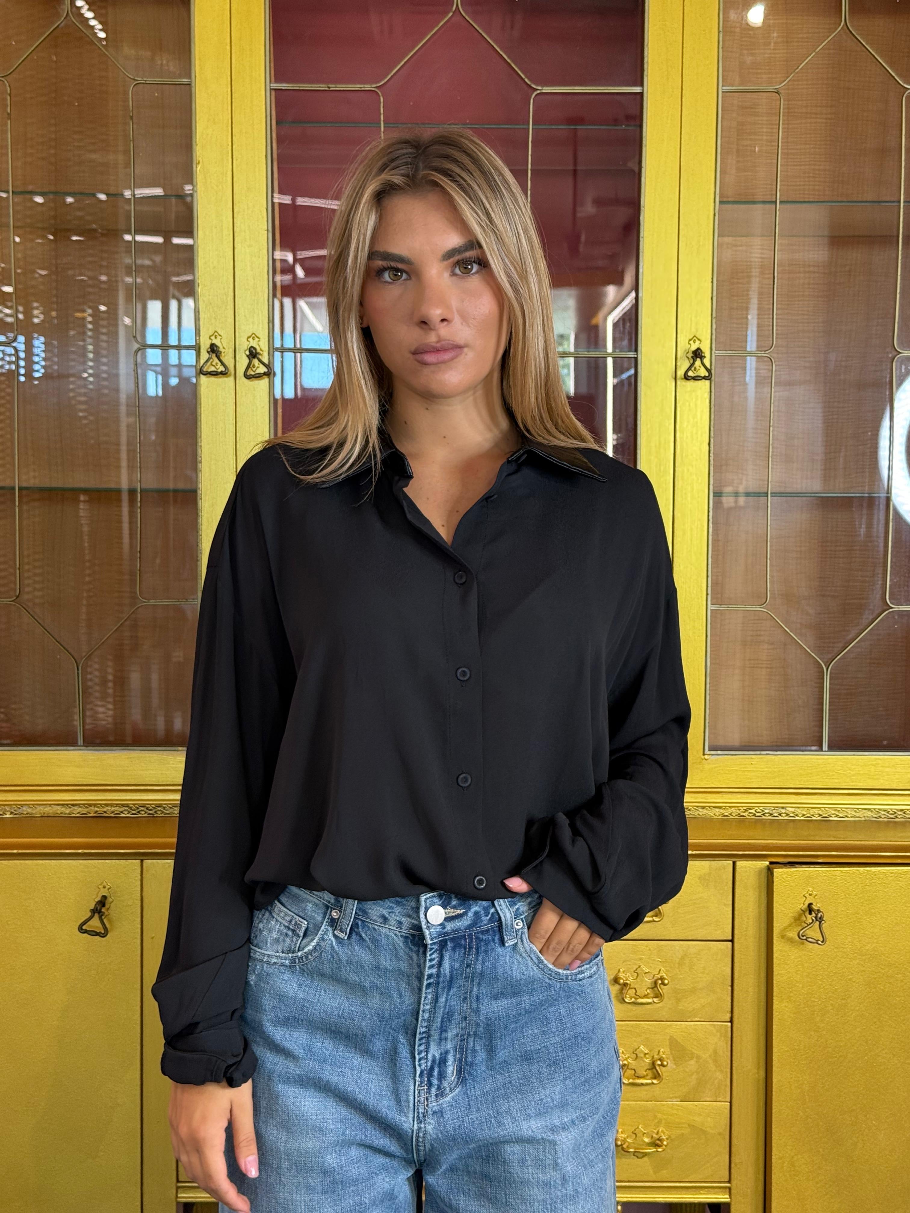 Tensione In - Camicia Inserti Ecopelle Nera-4
