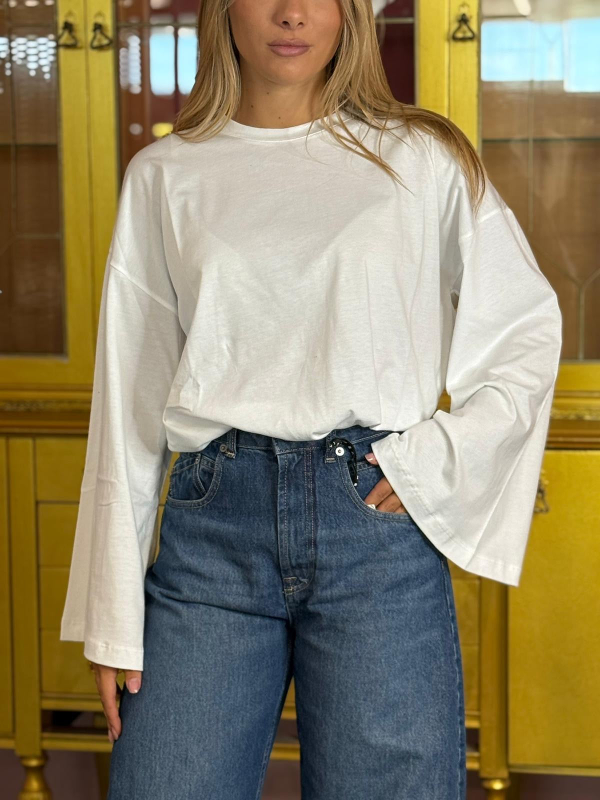 Vicolo - T-Shirt Maniche Ampie Bianca-3