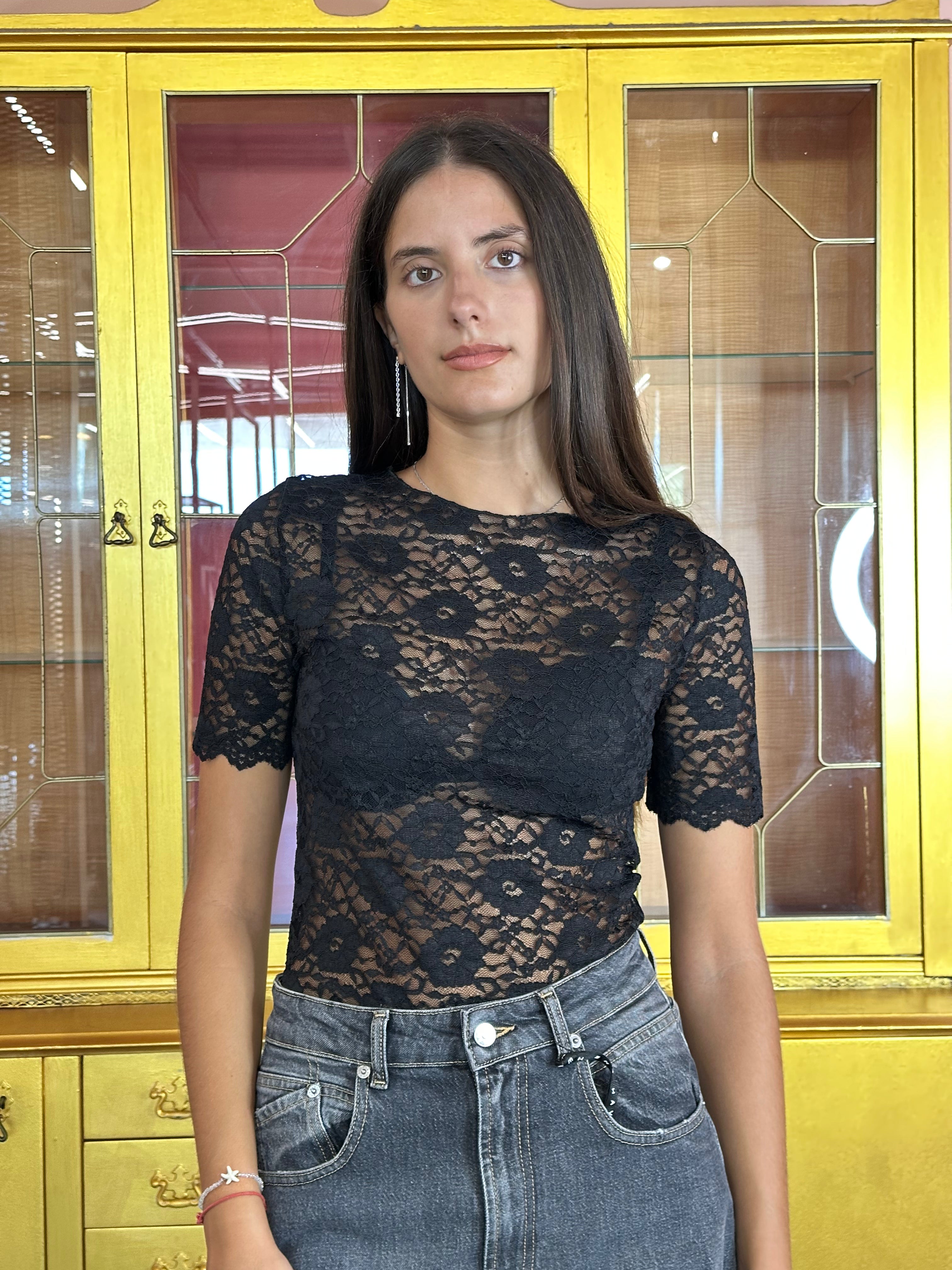 Susy Mix - T-Shirt Pizzo Nera-2