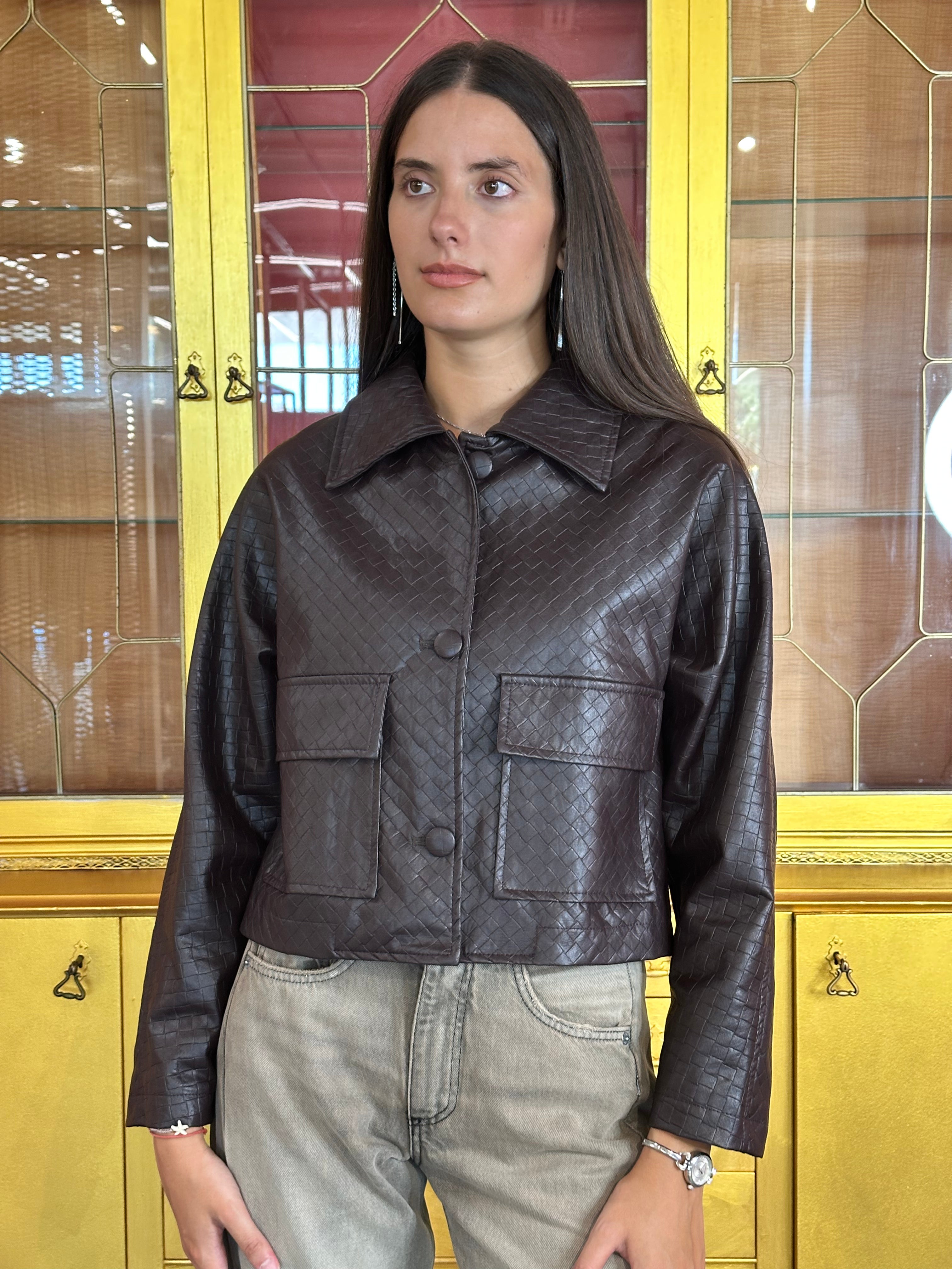 Vicolo - Cappotto Outdoor Intreccio Moro Cropped-2
