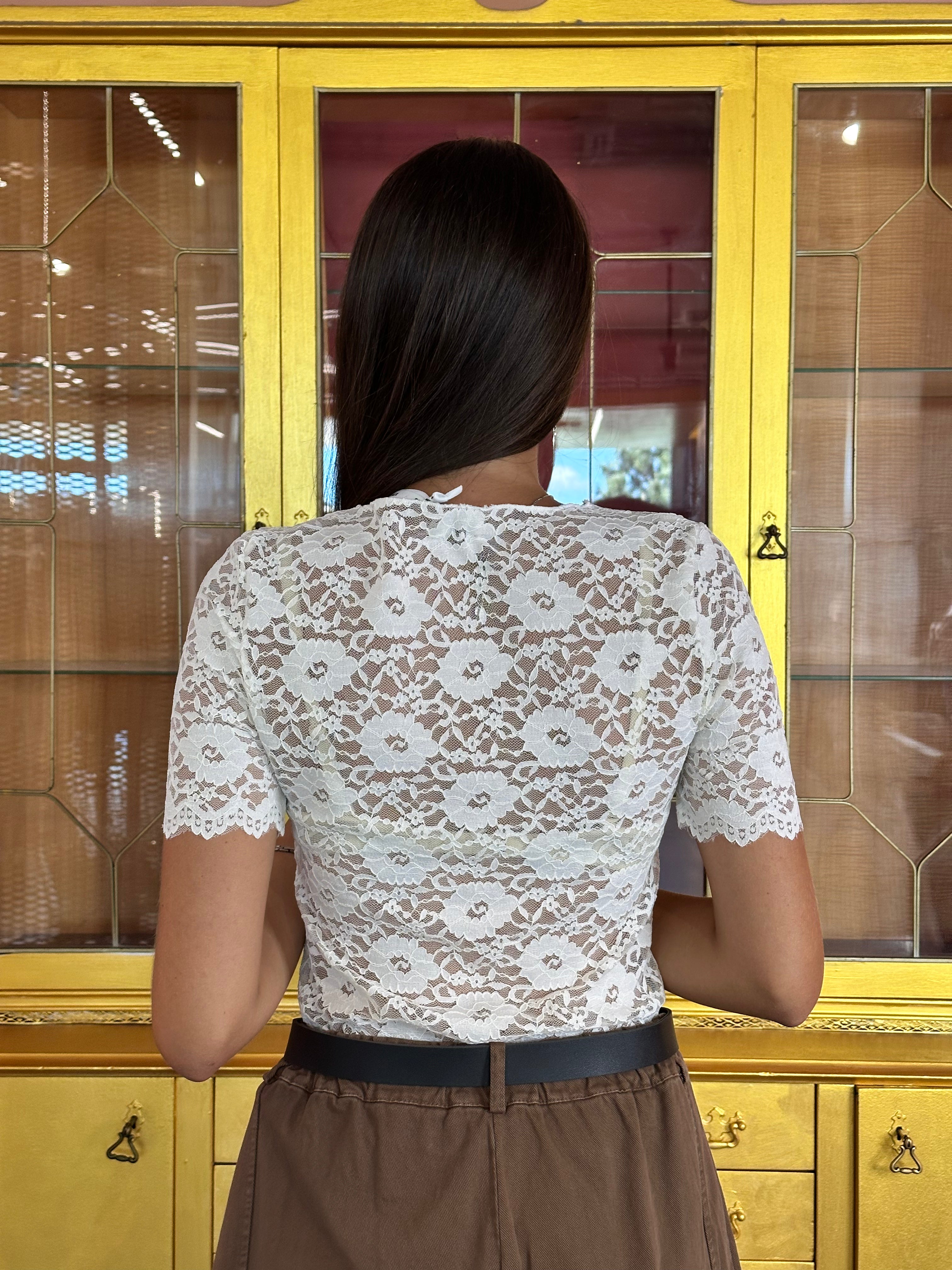 Susy Mix - T-Shirt Pizzo Panna-2
