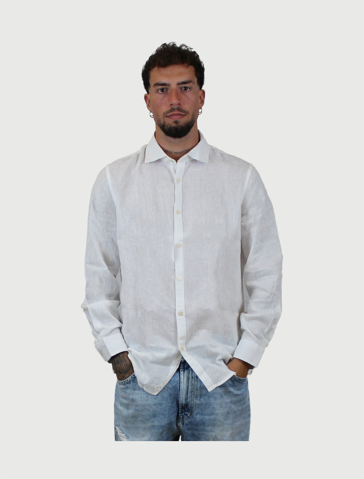 MARKUP - Camicia Collo Francese Lino Bianca