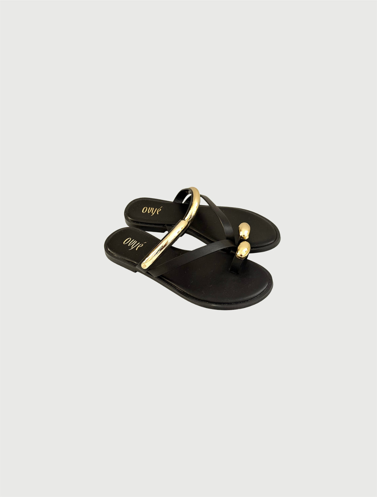 OVYÉ Ciabatta In Pelle Accessori Oro NERO