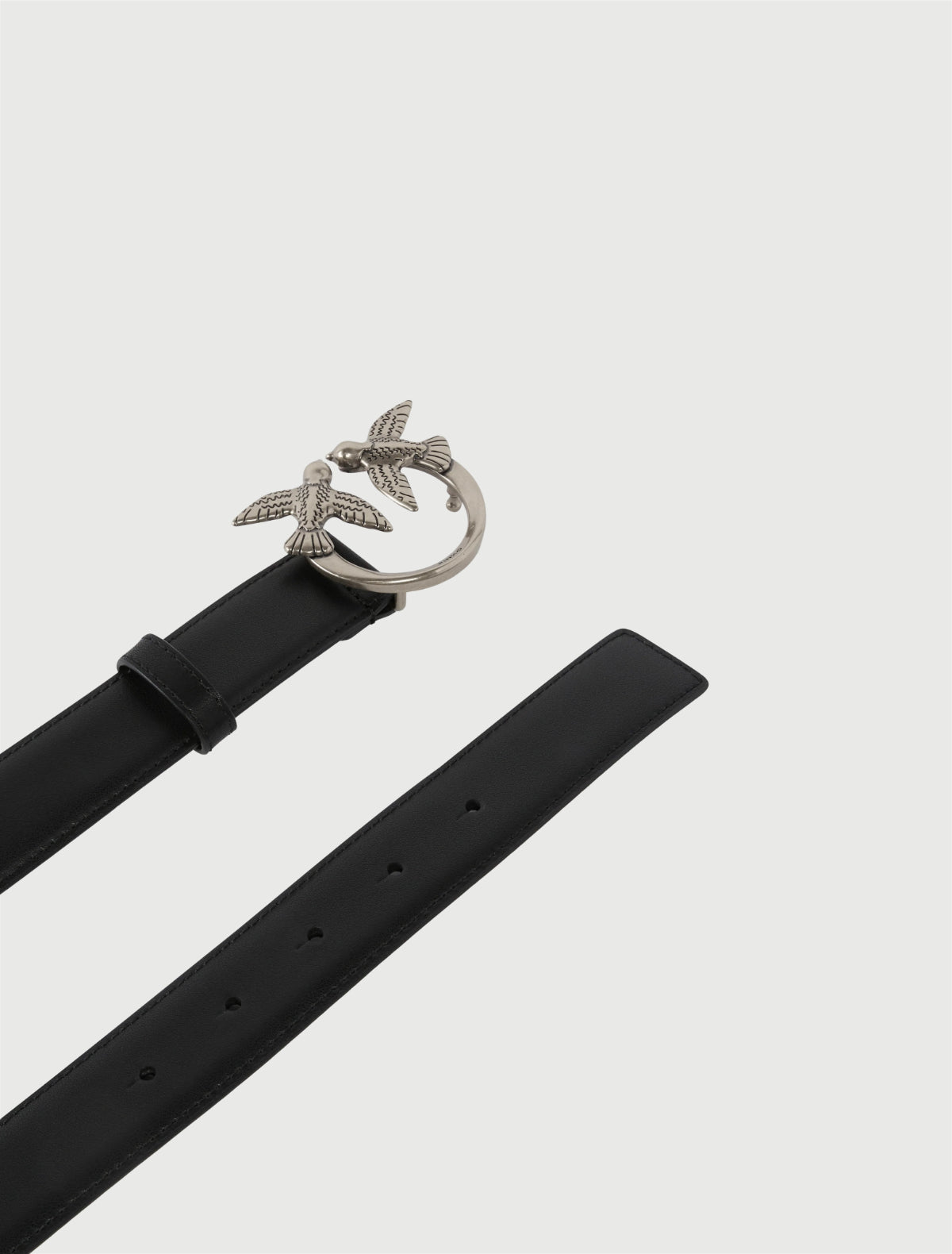 Pinko - Cintura Love Birds in pelle 3 cm Nero-Argento-2