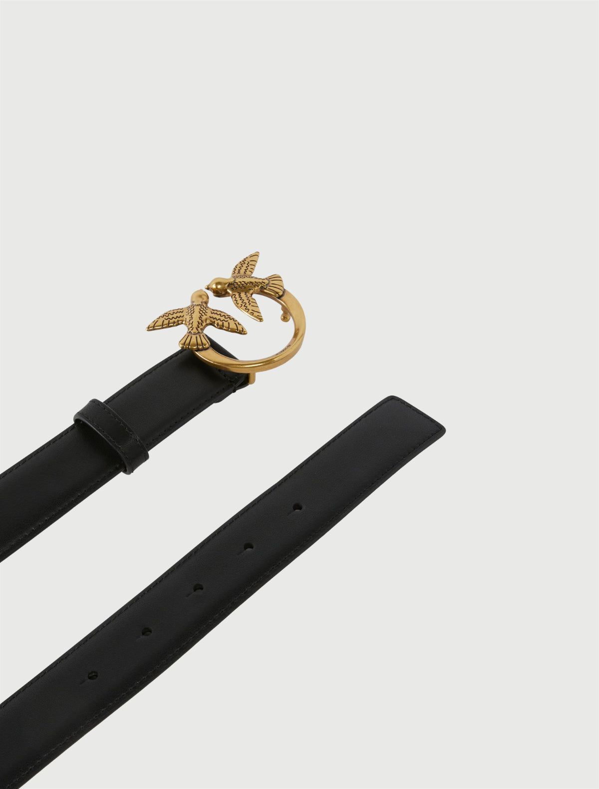 Pinko - Cintura Love Birds in pelle 3 cm Nero-Oro-2