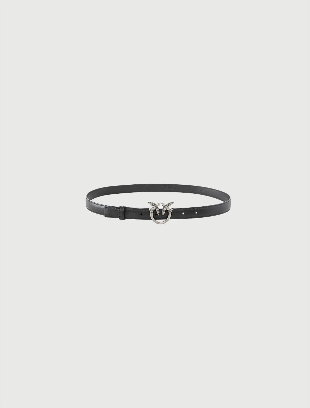 Pinko - Cintura sottile Love Birds in pelle 2 cm Nero-Argento
