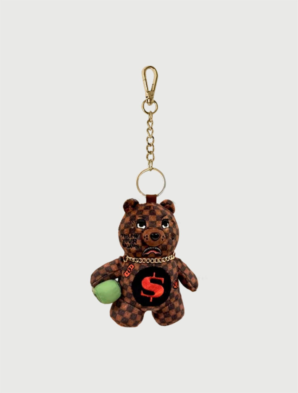 SPRAYGROUND - 910K9594NSZ SIP WTF BUBBLY BROWN CHECK BEAR KEYCHAIN-1