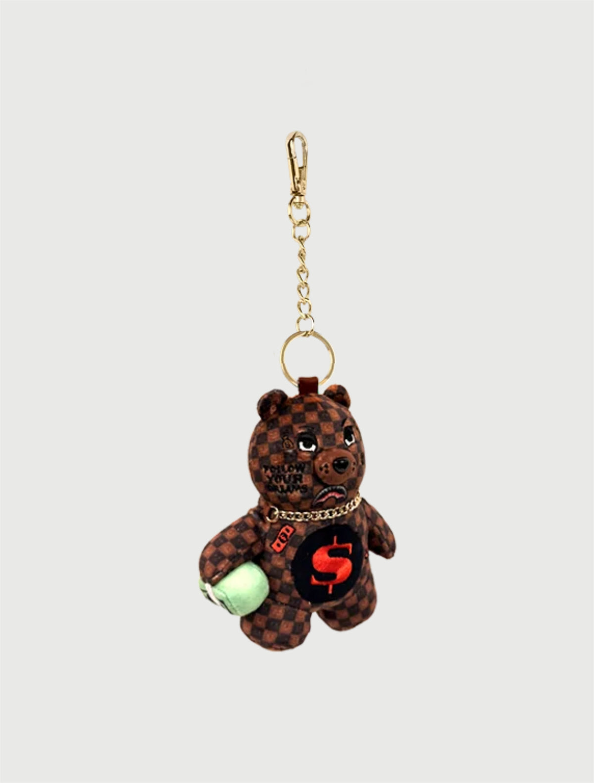 SPRAYGROUND - 910K9594NSZ SIP WTF BUBBLY BROWN CHECK BEAR KEYCHAIN-2