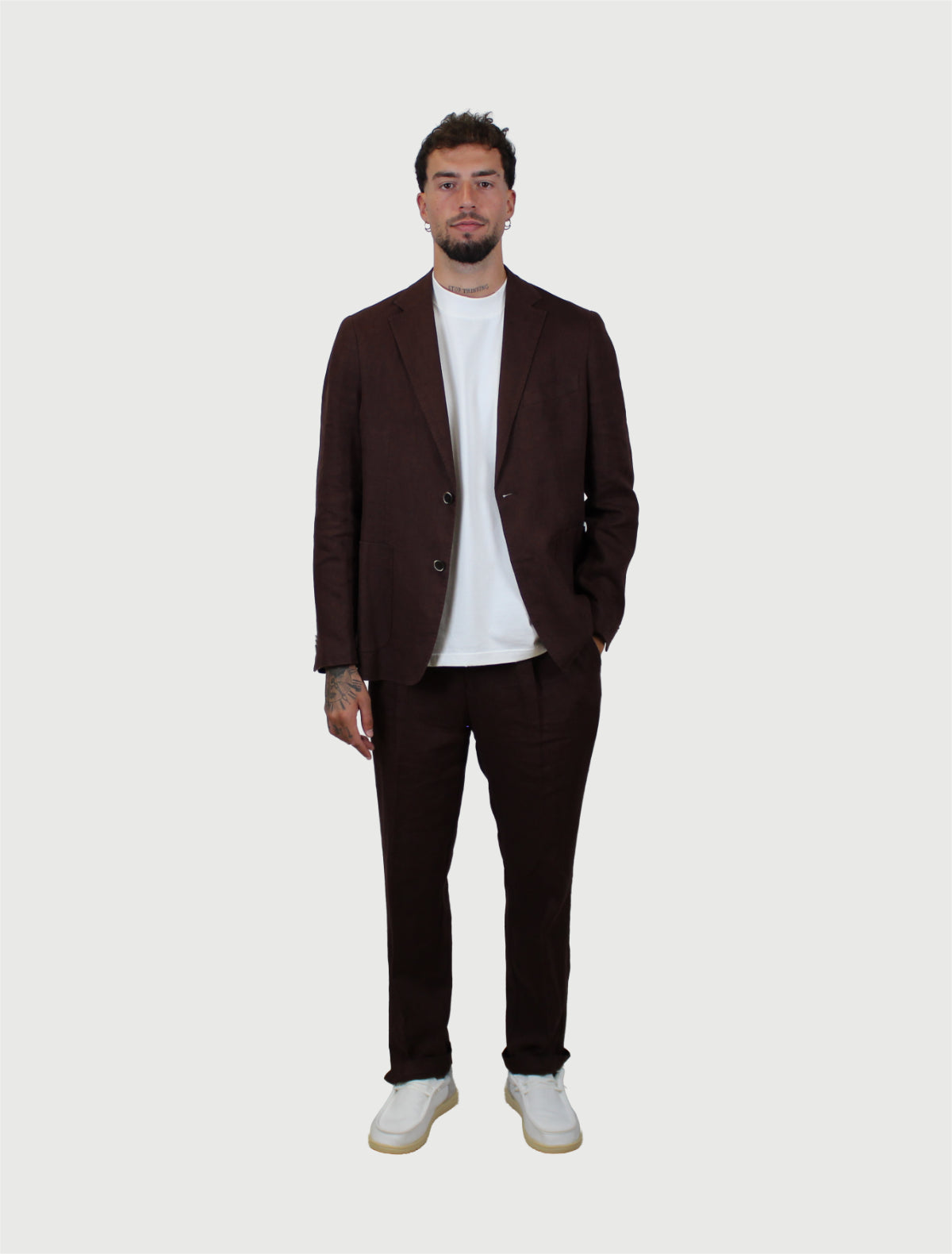Seinse - Pantalone in Lino con elastico color Moka-3