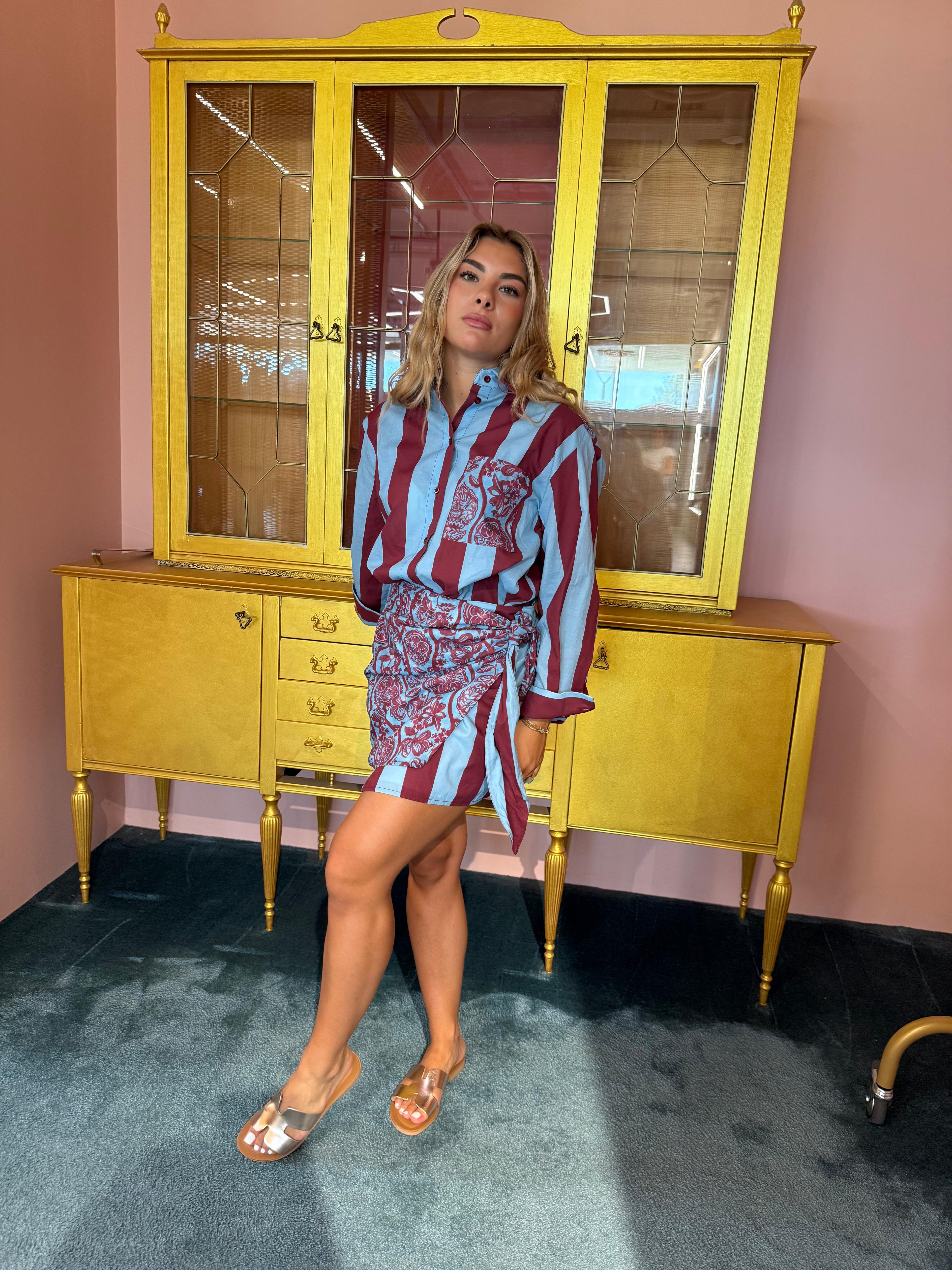 Tensione In - Camicia India Celeste-Bordeaux