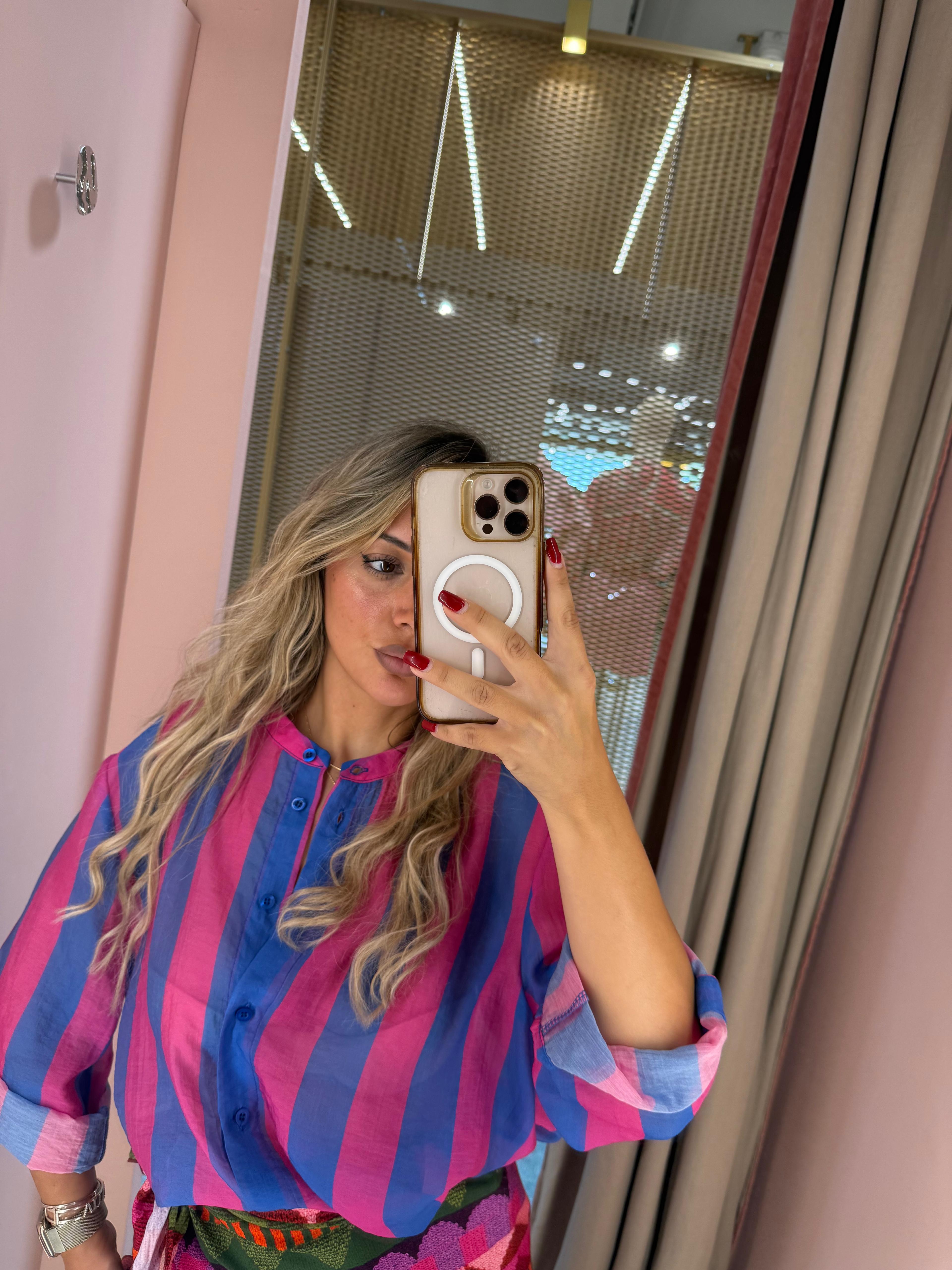 HaveOne - The Island - Camicia a Righe Azzurro-Fuxia