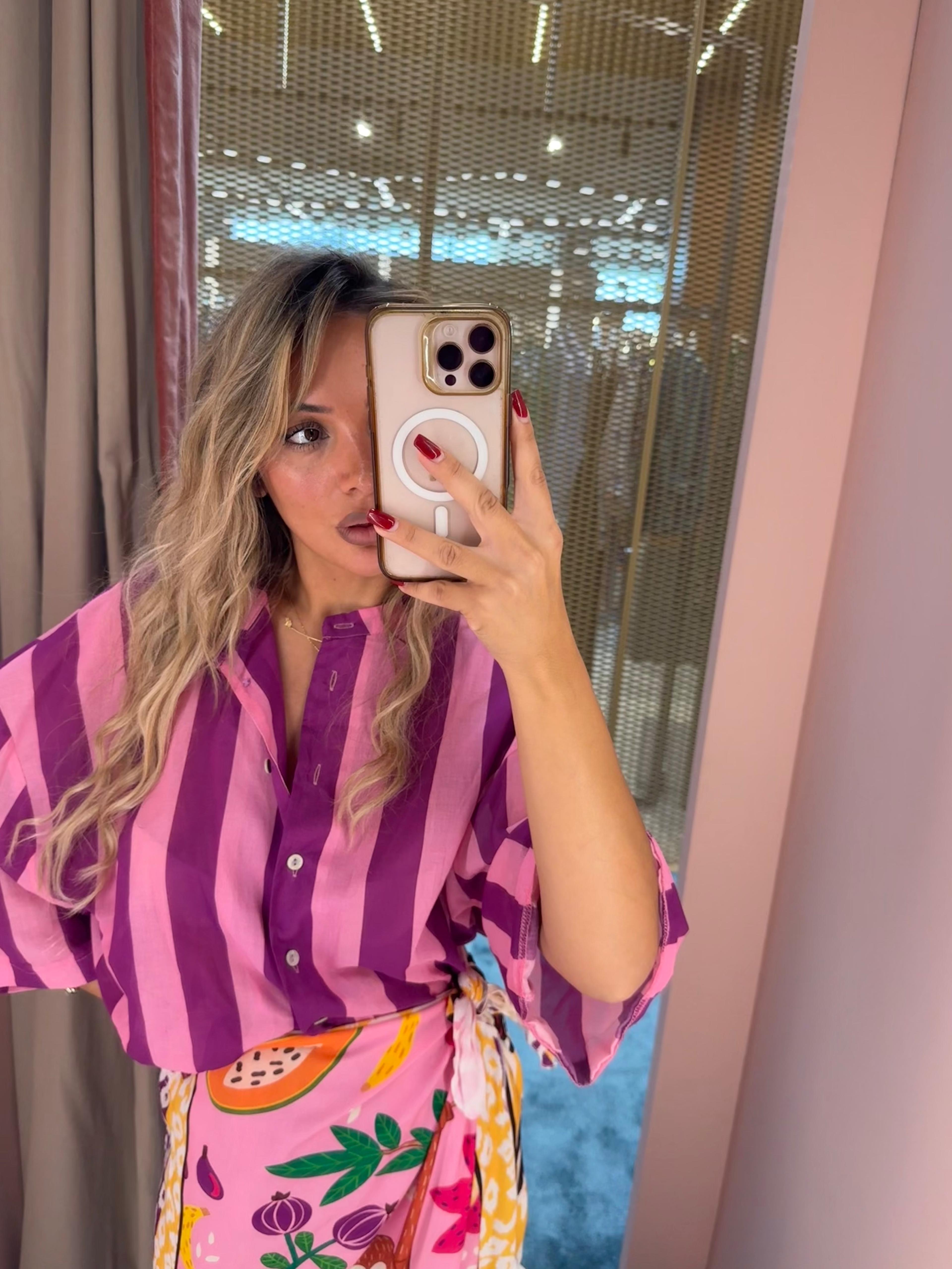 Tensione In - Camicia a Righe Rosa-Fuxia