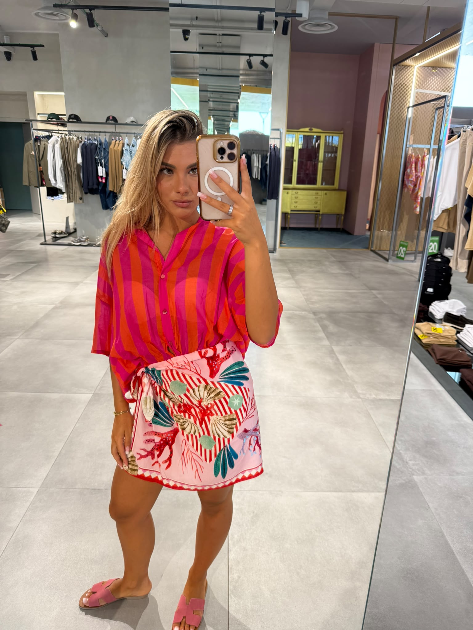 VICOLO - Top a Righe Arancio Fuxia-1