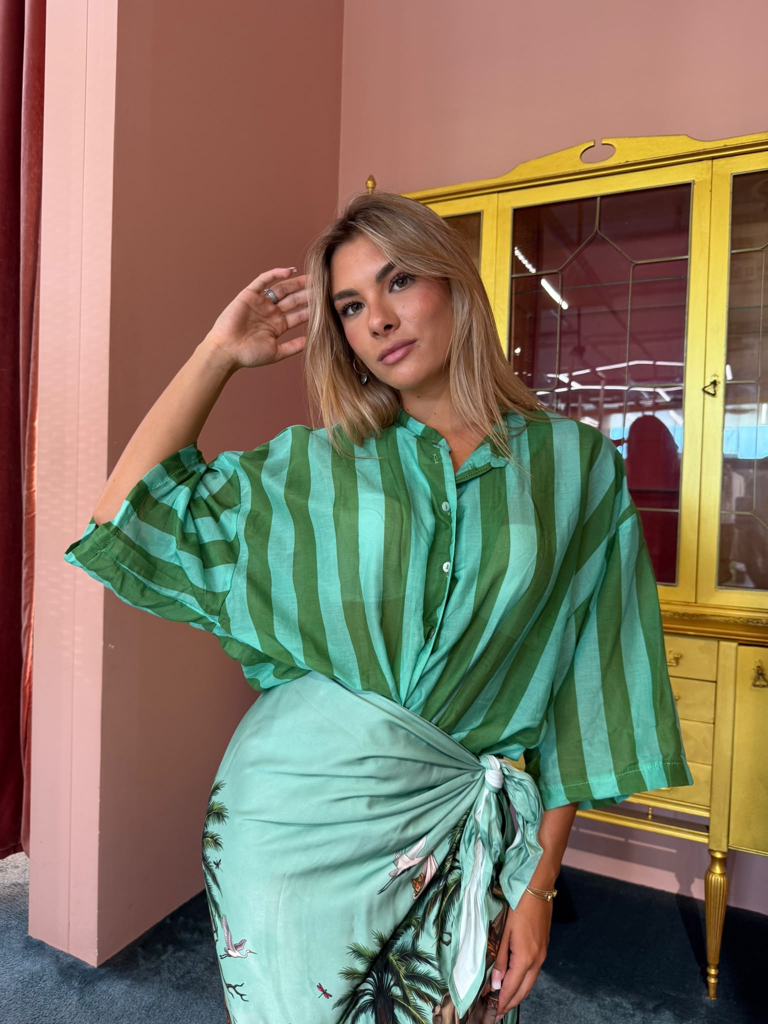 Tensione In - Camicia Riga Tiffany Verde-1