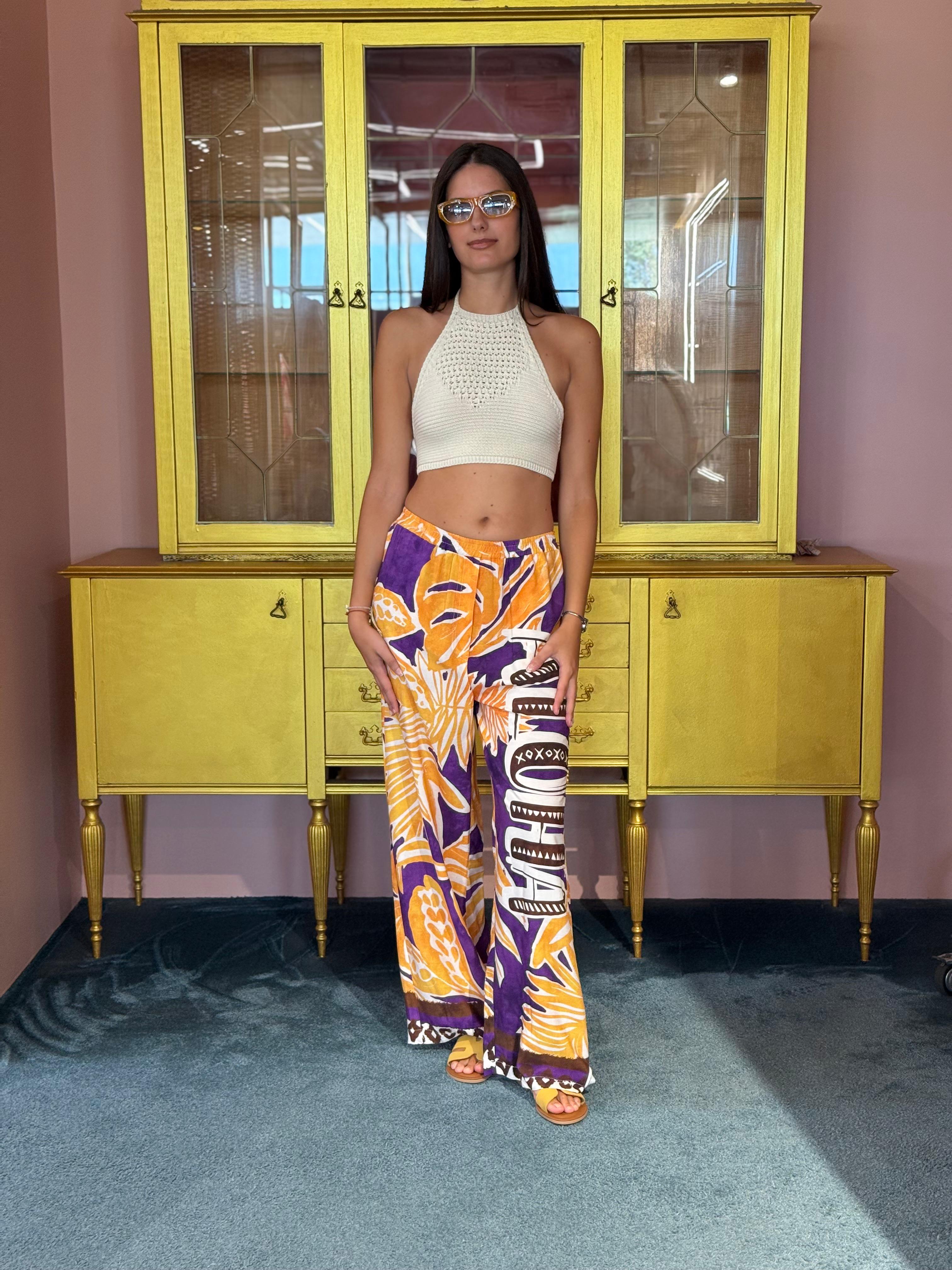 VICOLO - Pantalone Viola-Giallo-1