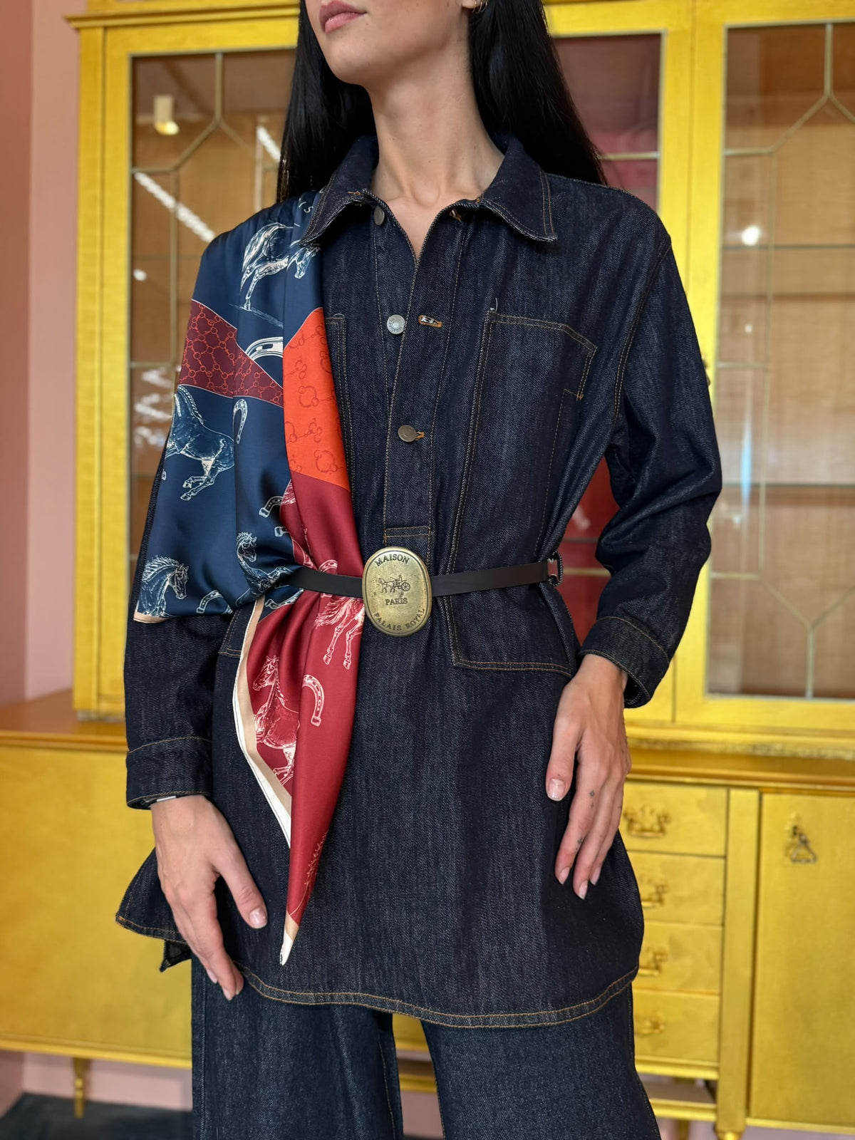 Tensione In - Abito Camicia Jeans con Foulard-3