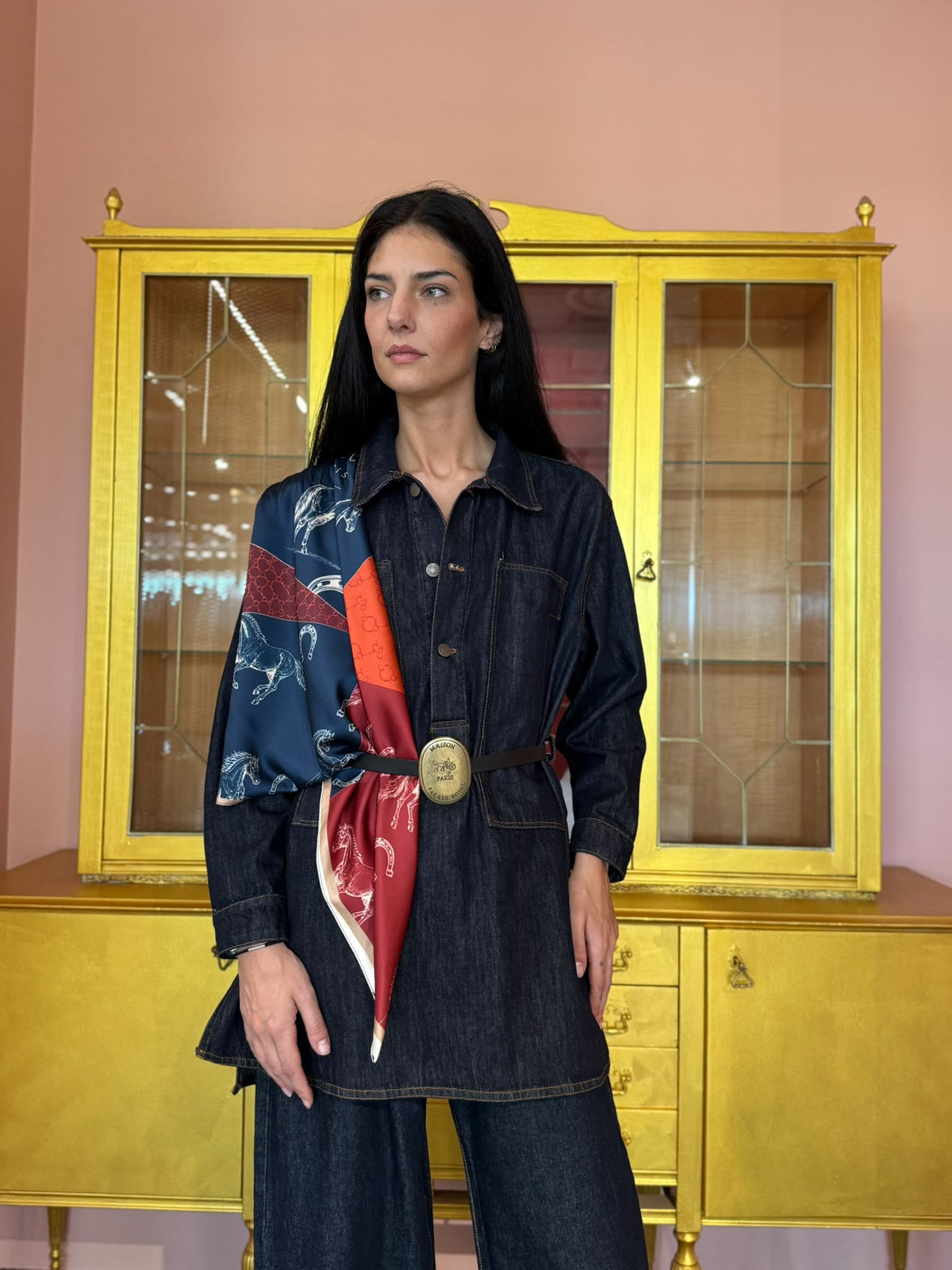 Tensione In - Abito Camicia Jeans con Foulard