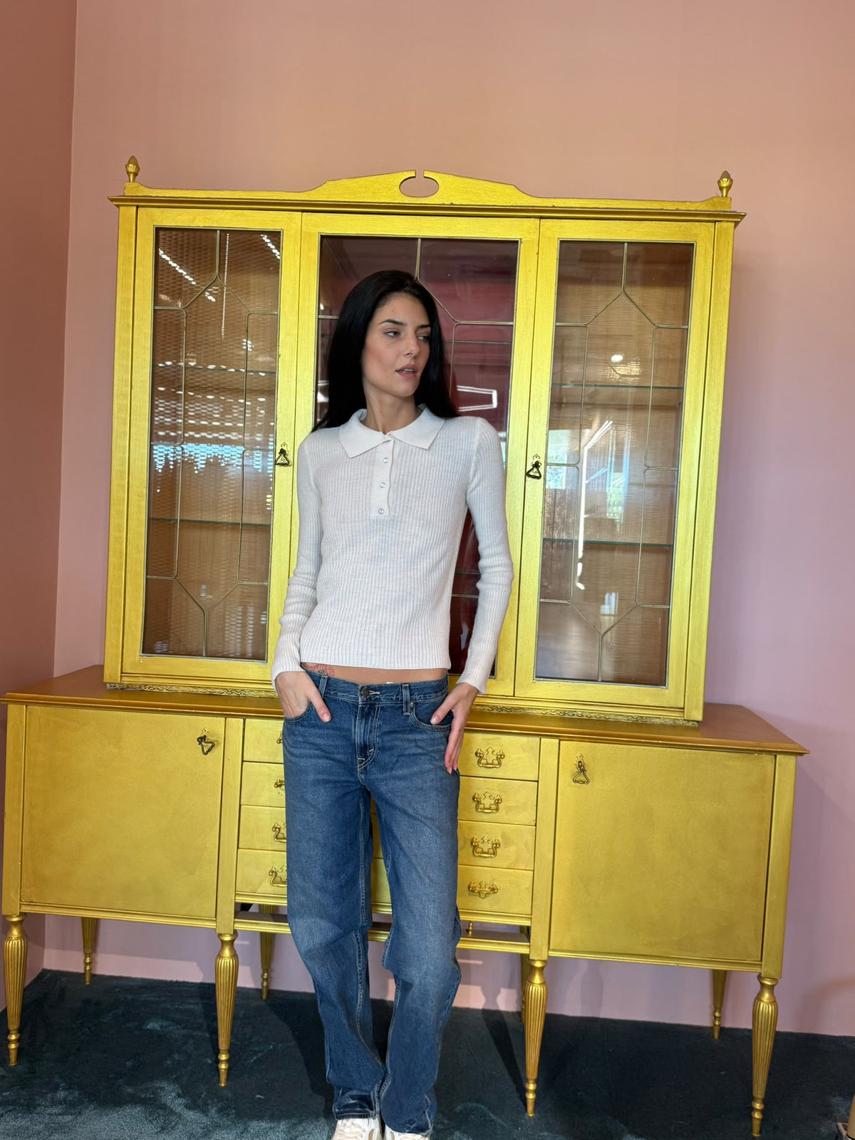 HaveOne - Polo costina Bottoni Strass Panna-2
