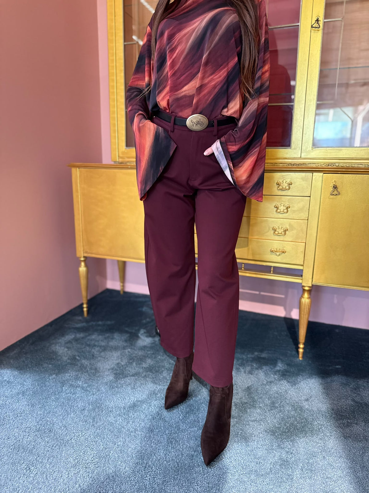 Tensione In - Pantalone Bordeaux con cinta