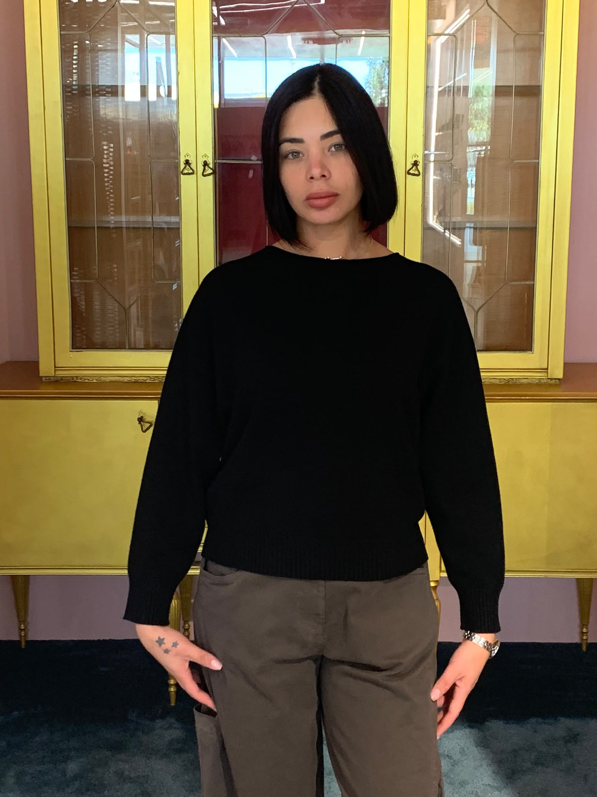 VICOLO - KNITWEAR SCOLLO A BARCA NERA - TAGLIA UNICA