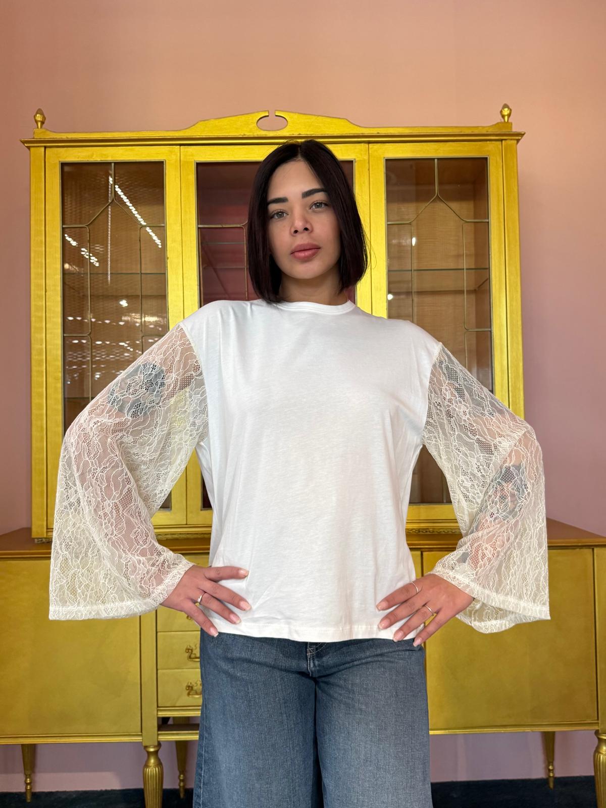 Vicolo - T-Shirt Manica Pizzo - Taglia Unica-1