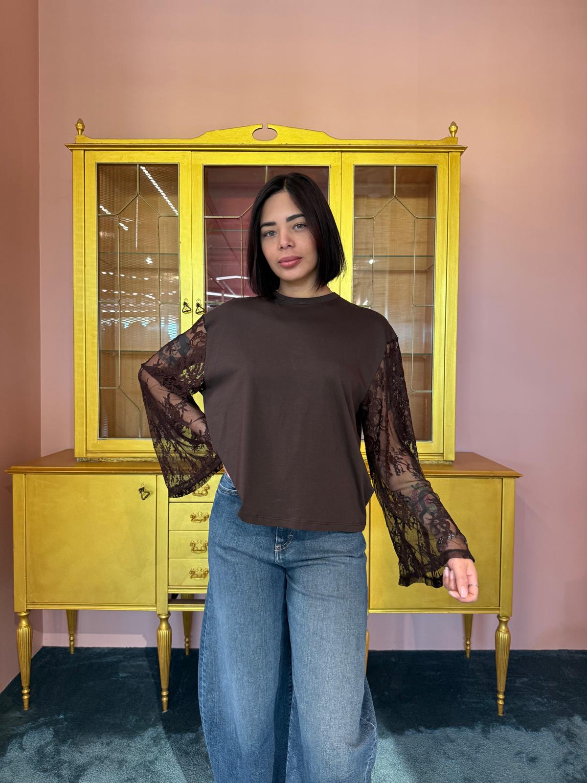Vicolo - T-Shirt Manica Pizzo - Taglia Unica-3