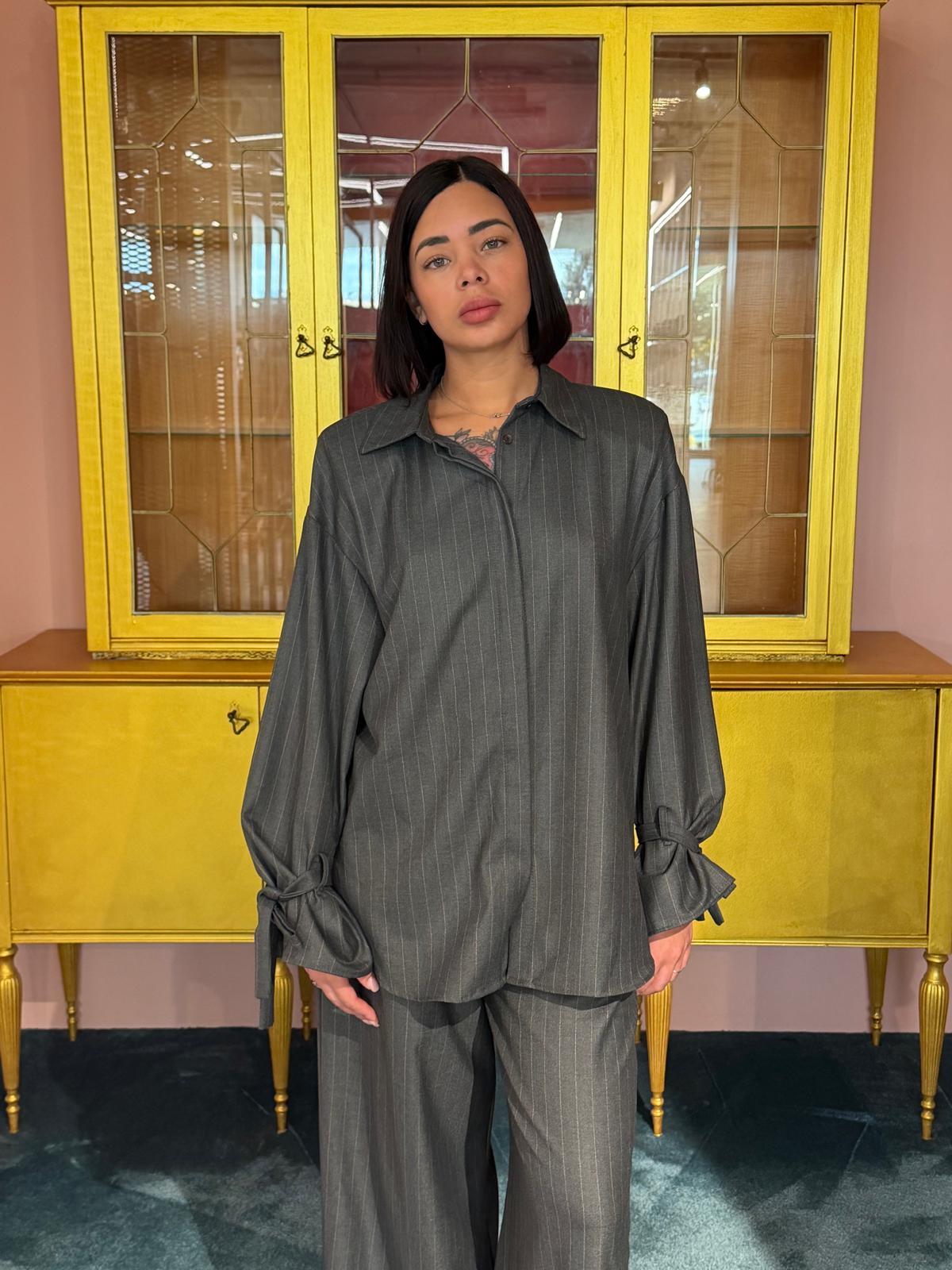 VICOLO - Camicia Gessata Antracite TAC1696 - Taglia Unica-2